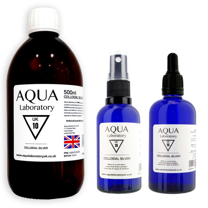 Aqua Laboratory UK 1X 500ml + 50ML SPRAY & PIPET 10 PPM Colloidal Silver