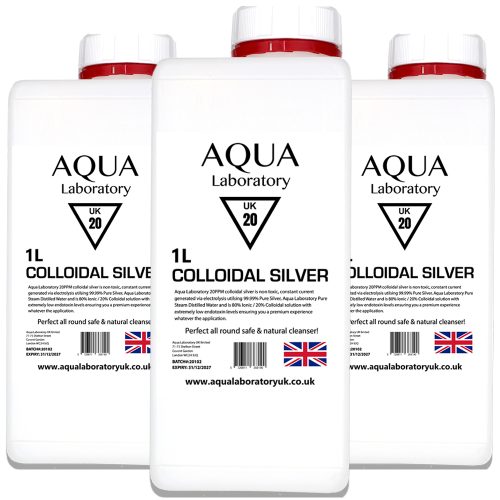 Aqua Laboratory UK 3X 1000ml 20 PPM Colloidal Silver (UN CONTAINER)