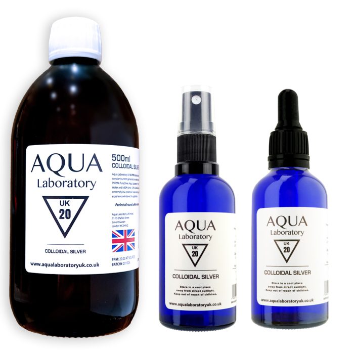 Aqua Laboratory UK 1X 500ml + 50ML SPRAY & PIPET 20 PPM Colloidal Silver